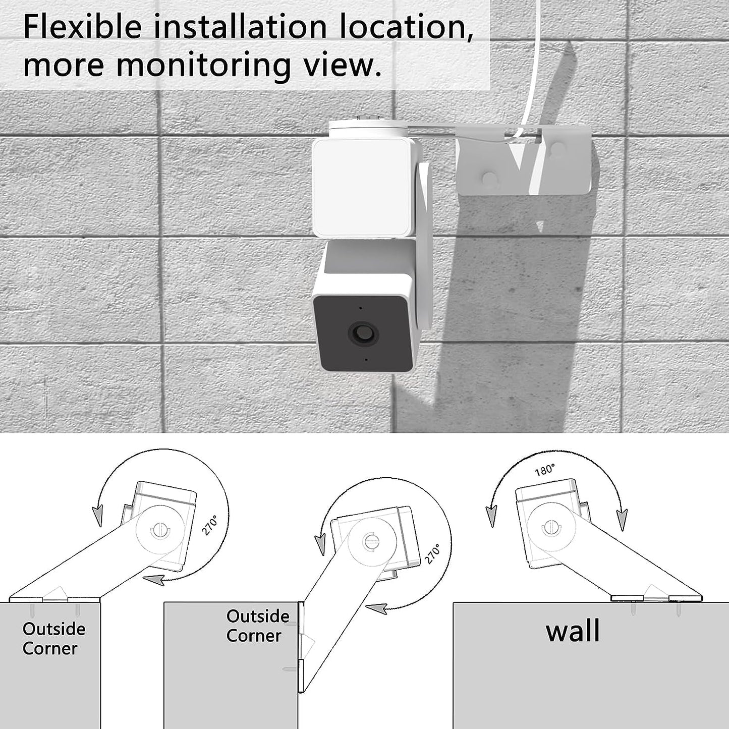 Outside Corner Wall Mount Bracket for Wyze Cam Pan V3, Make Cam Pan V3 Cover Both Sides of The House 270 Degrees, Maximizing Coverage Reduce Blind Spots (Pack of 2, White)