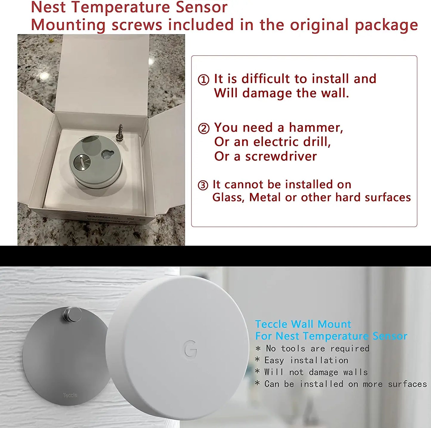 Wall Mount for Nest Temperature Sensor No Hole Needed